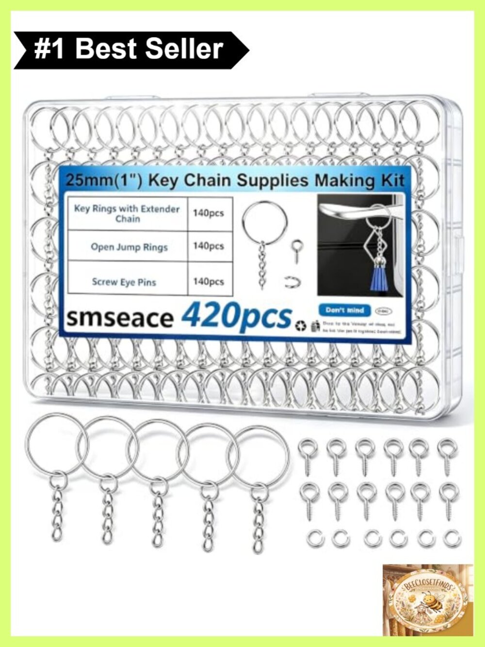 420pc Keychain Making Kit Iron Rings Chain Jump Rings Screw Eye Pins DIY Jewelry